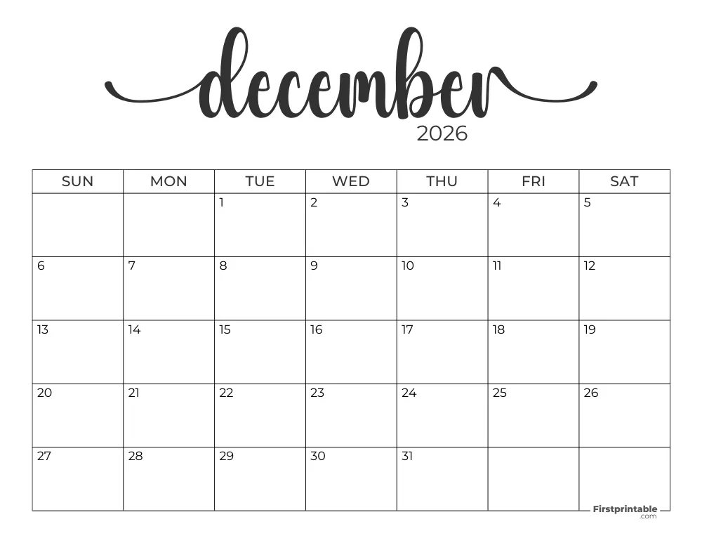 December 2026 Calendar