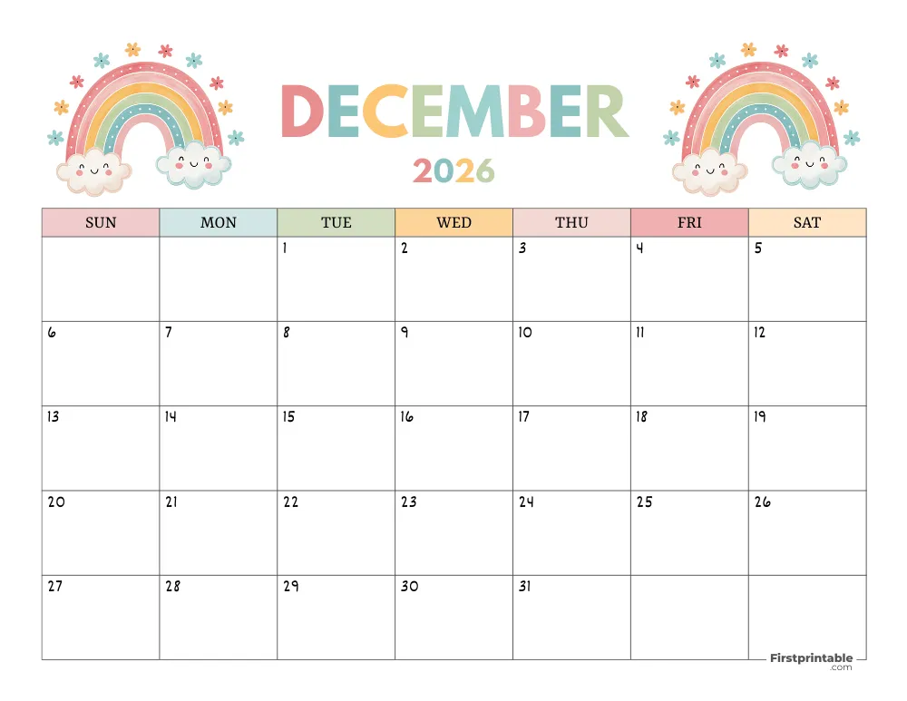 December 2026 Free Calendar