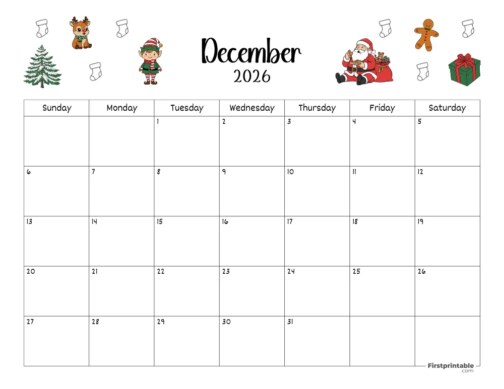 December Calendar 2026 Christmas Themed 02