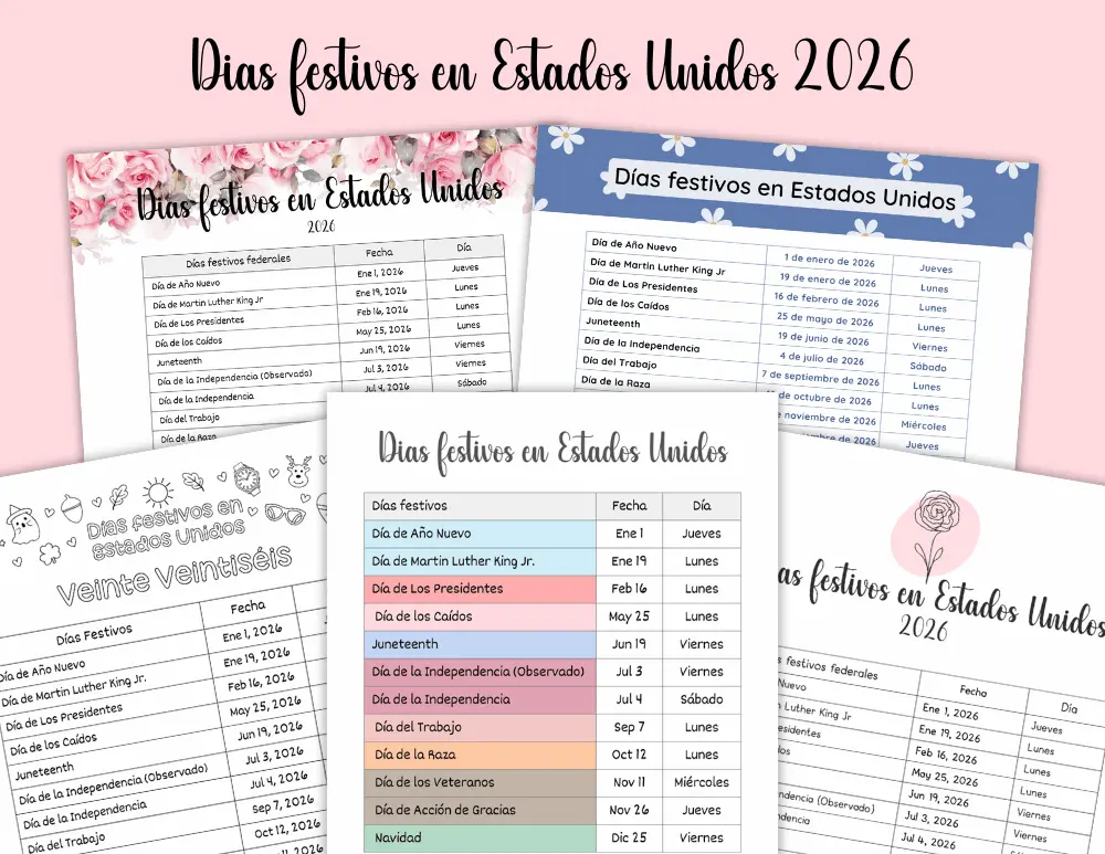 Días festivos federales para imprimir 2026 Días festivos federales para imprimir 2026