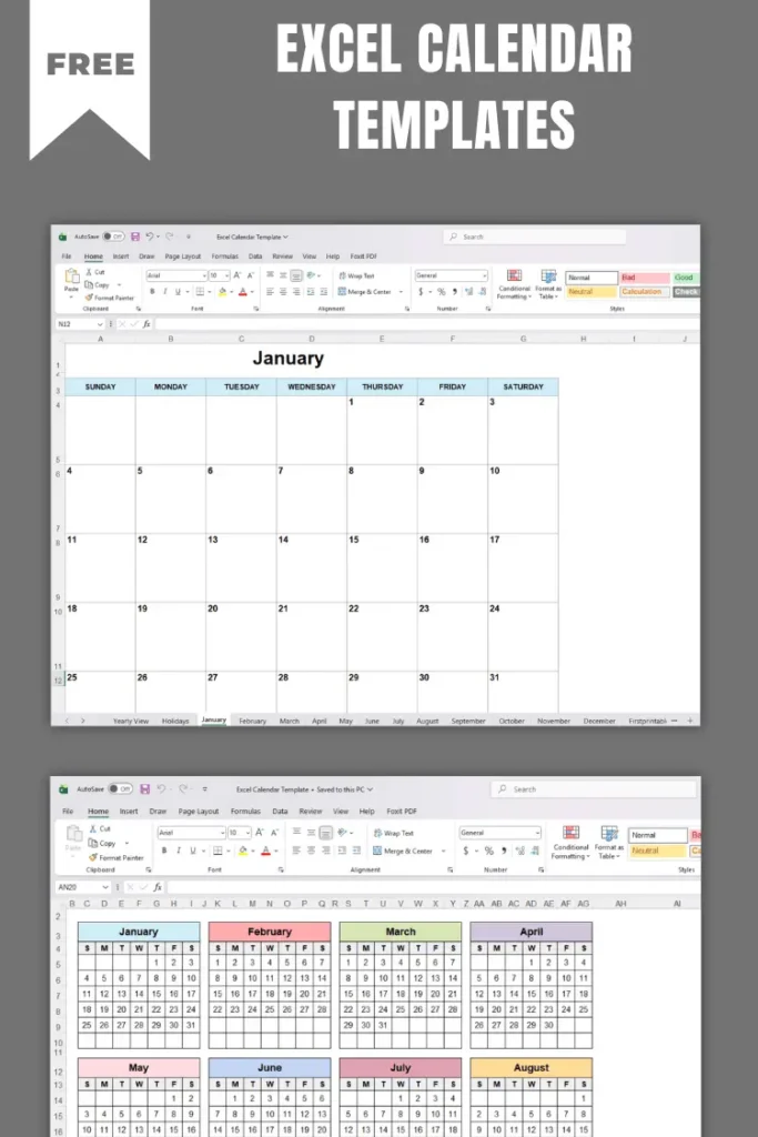 Plantillas de calendario Excel gratuitas