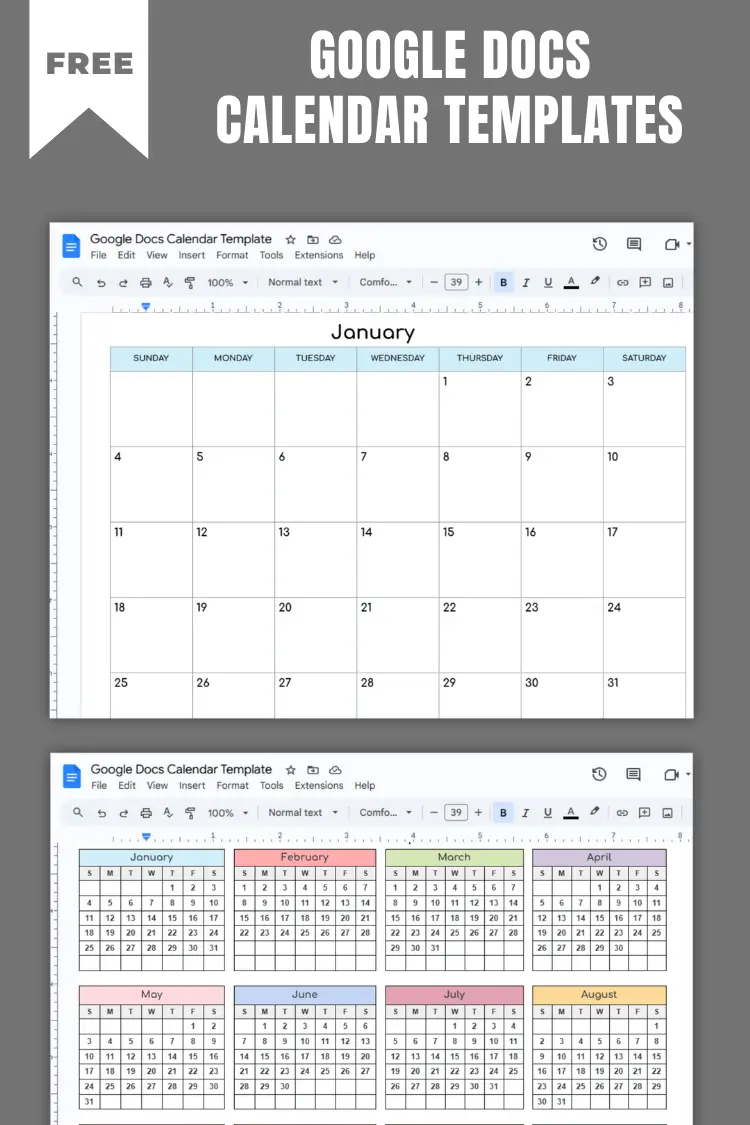 Free Google Docs Calendar Templates