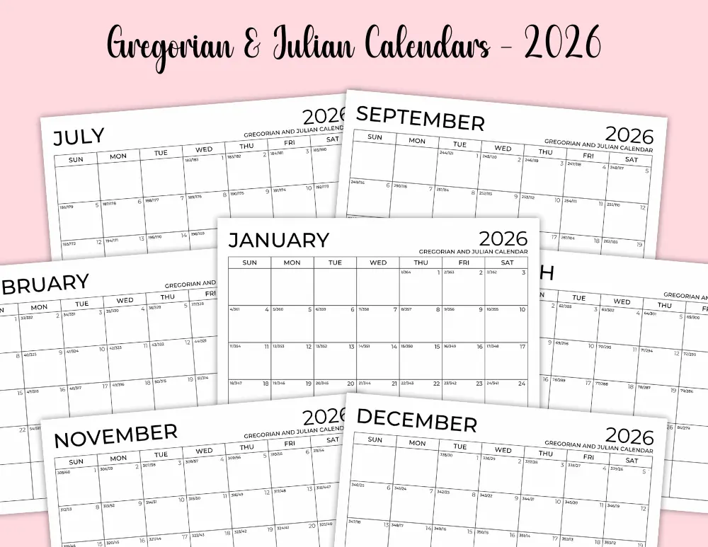 Free Printable 2026 Gregorian and Julian Calendar