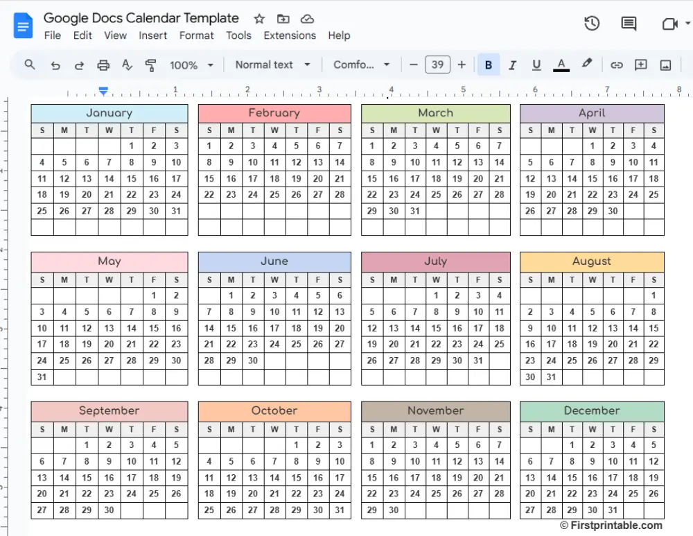 Google Docs Calendar Templates 01