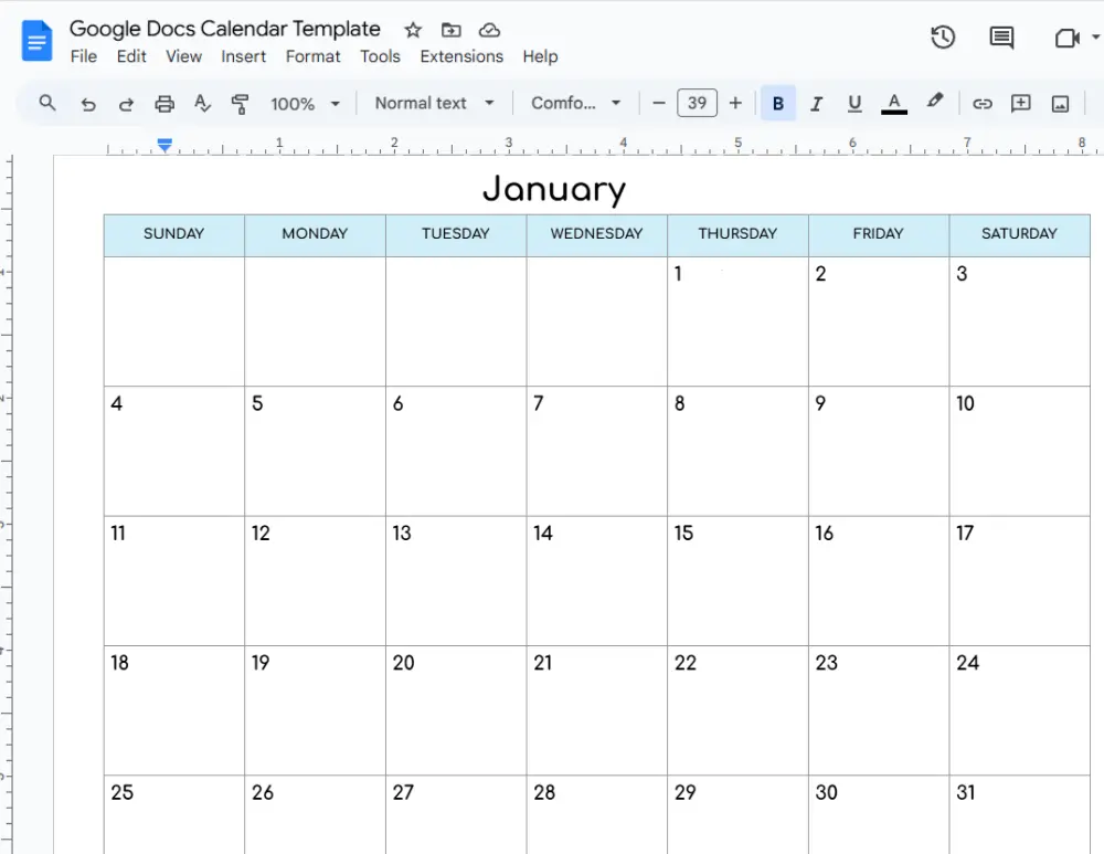 Google Docs Calendar Templates 02