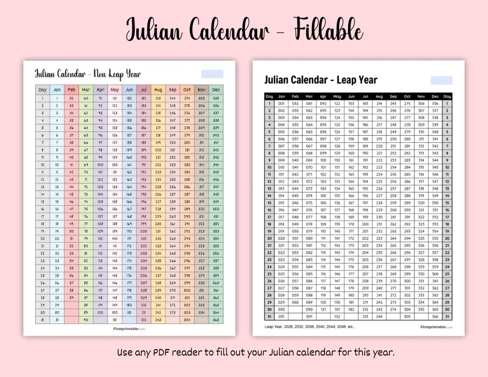 Julian Calendar - Fillable