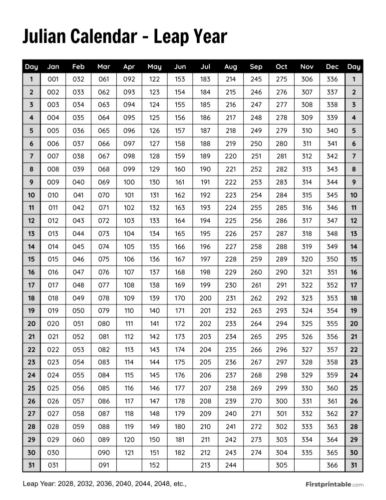 Julian Calendar Leap Year 01
