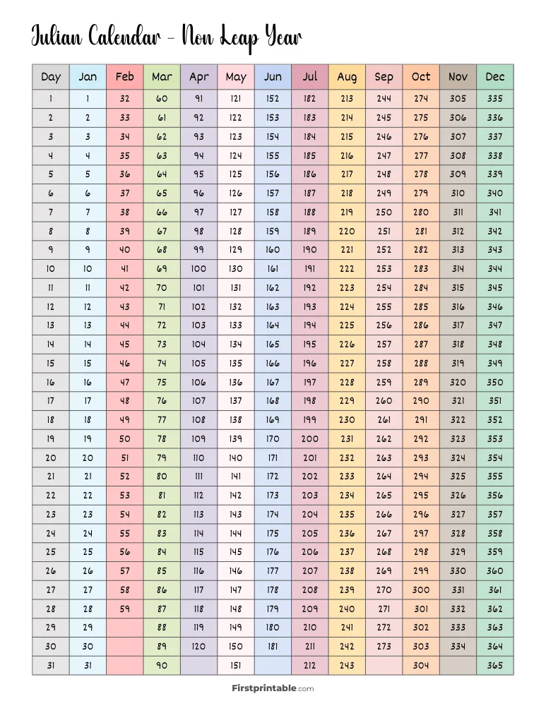 Julian Calendar Non Leap Year 02
