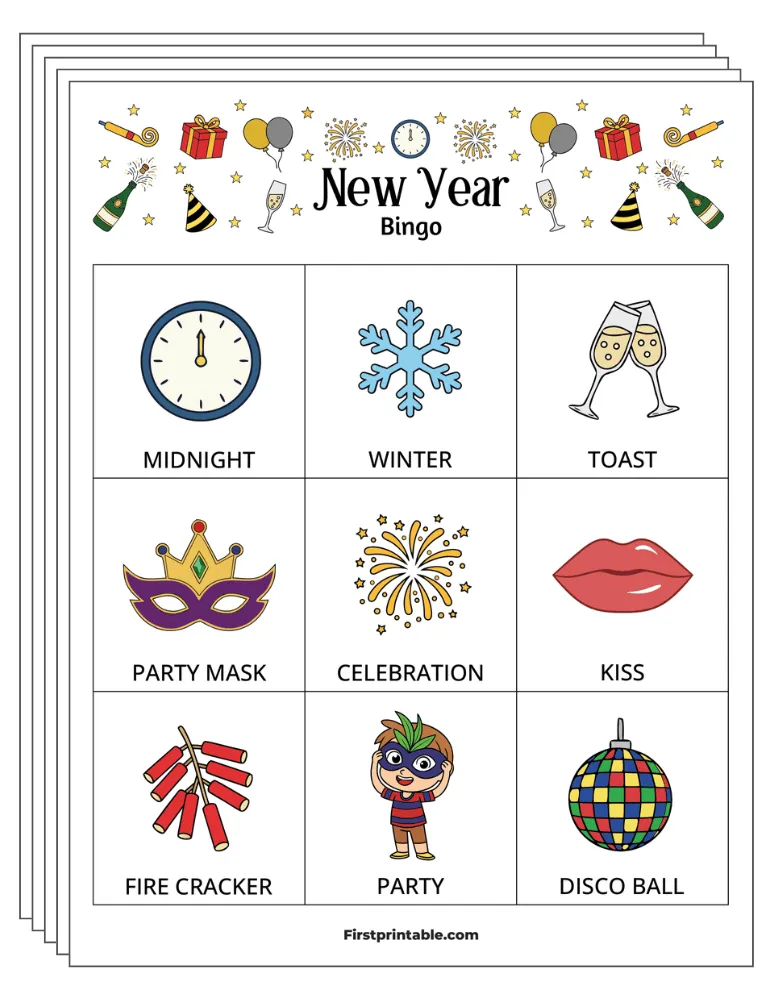 New Year's Bingo Cards 01 - 3x3 (24 Cards)