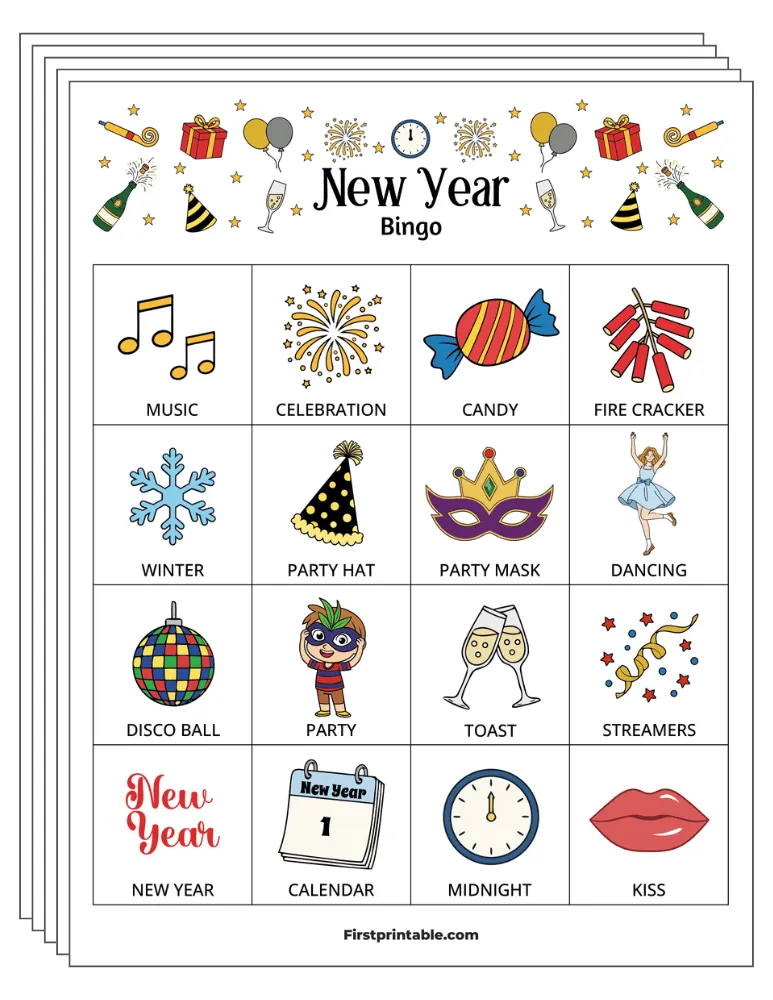 New Year's Bingo Cards 01 - 4x4 (24 Cards)