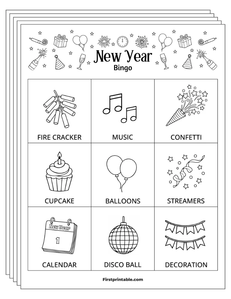 New Year's Bingo Cards 02 - Half Page - 3x3 (24 Cards)