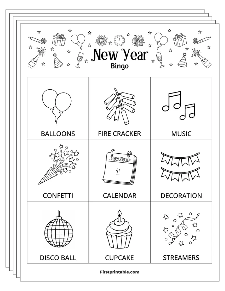 New Year's Bingo Cards 02 - 3x3 (24 Cards)