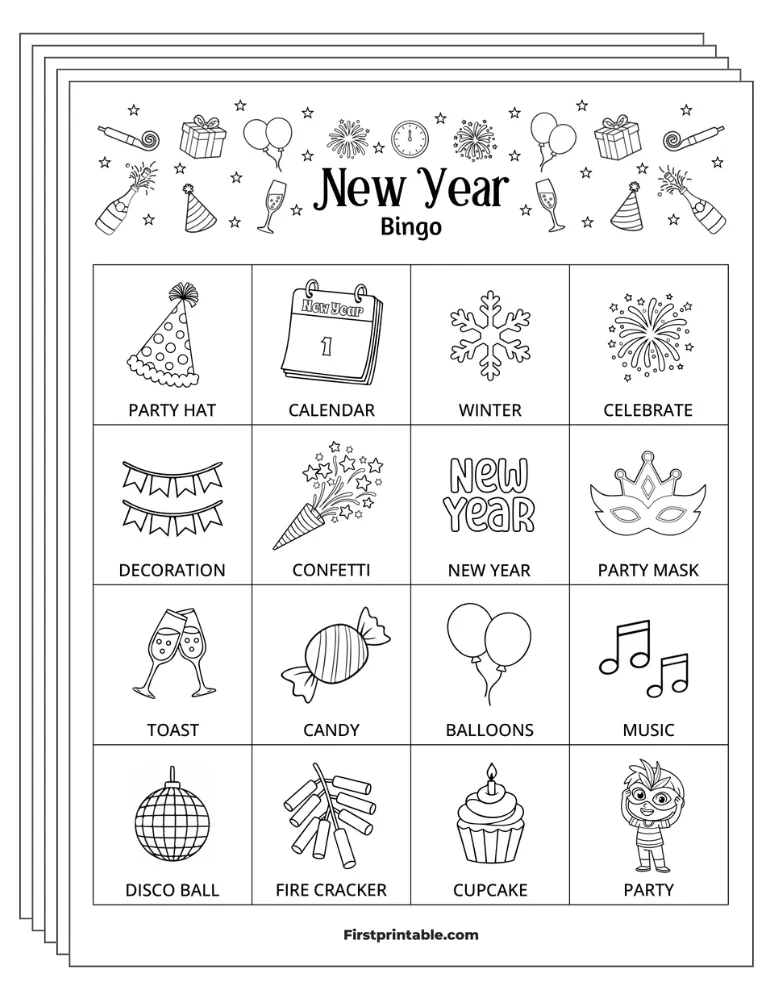 New Year's Bingo Cards 02 - 4x4 (24 Cards)