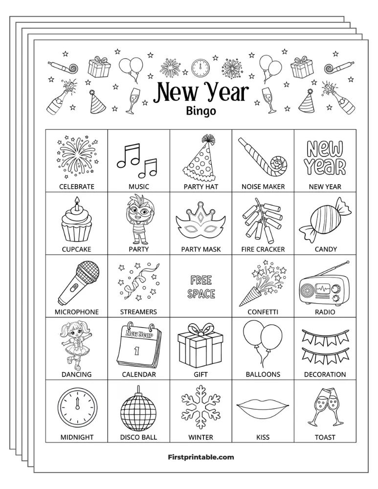 New Year's Bingo Cards 02 - Half Page - 5x5 (24 Cards)