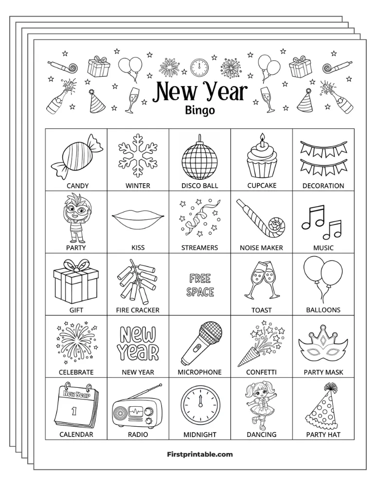 New Year's Bingo Cards 02 - 5x5 (24 Cards)