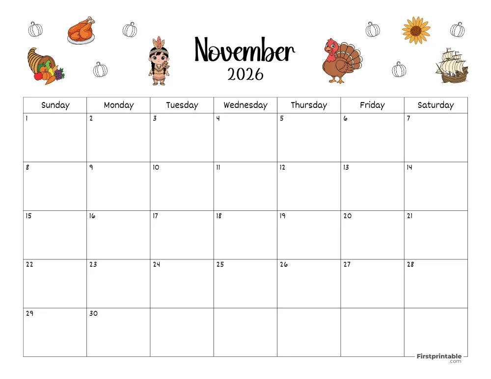 November Calendar 2026 Thanksgiving Themed 02