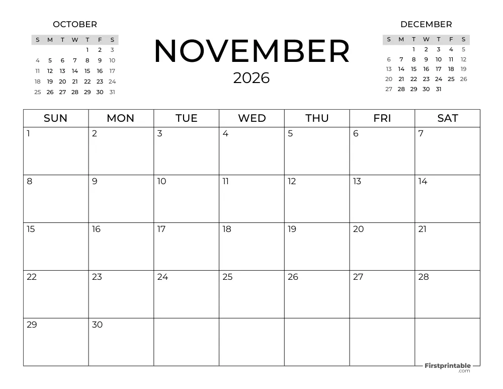 November Calendar 2026
