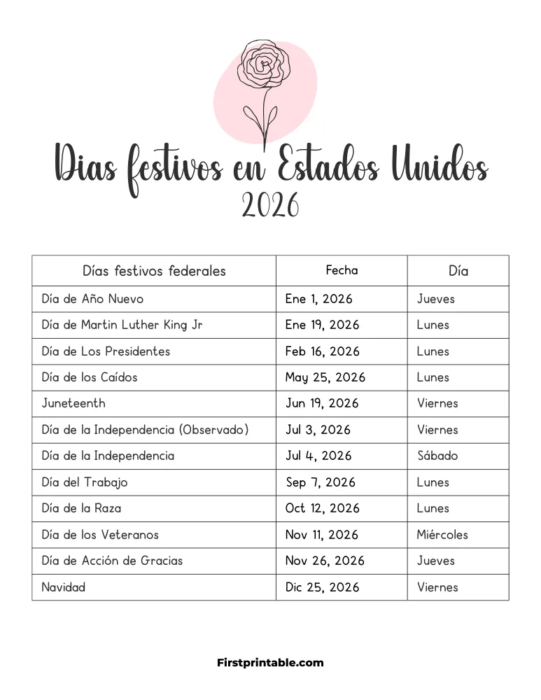 Plantilla de Días Festivos 2026 en Estados Unidos 03