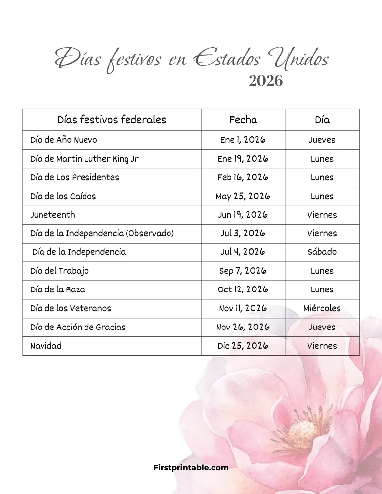 Plantilla de Días Festivos 2026 en Estados Unidos 04