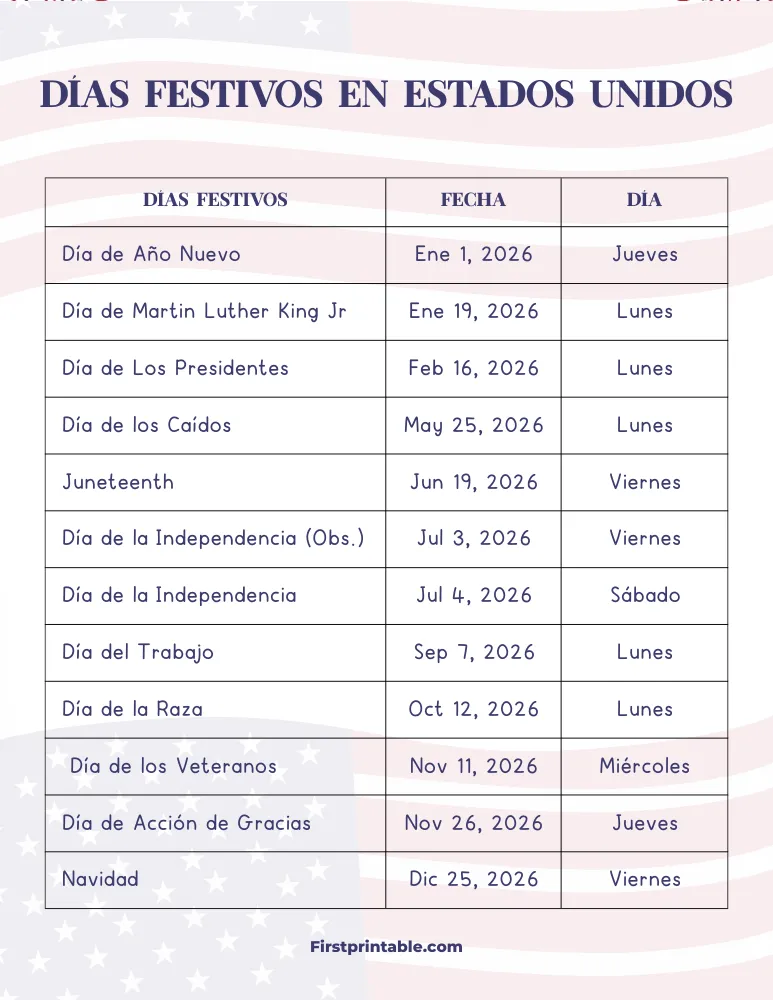 Plantilla de Días Festivos 2026 en Estados Unidos 09