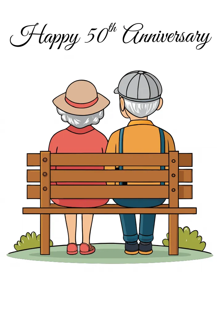 Printable 50th Anniversary Cards - Cute Aged Couple