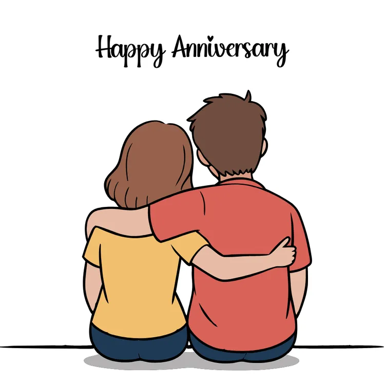 Cute Couple Sitting Together Anniversary Card