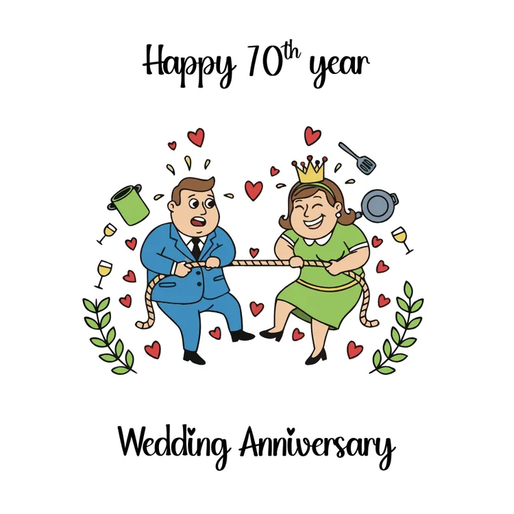Printable Anniversary Cards Cute Couple Happy 70th Year Wedding Card