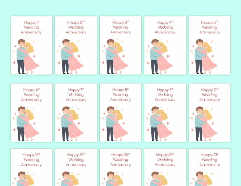 Printable Anniversary Cards - Cute Romantic Couple