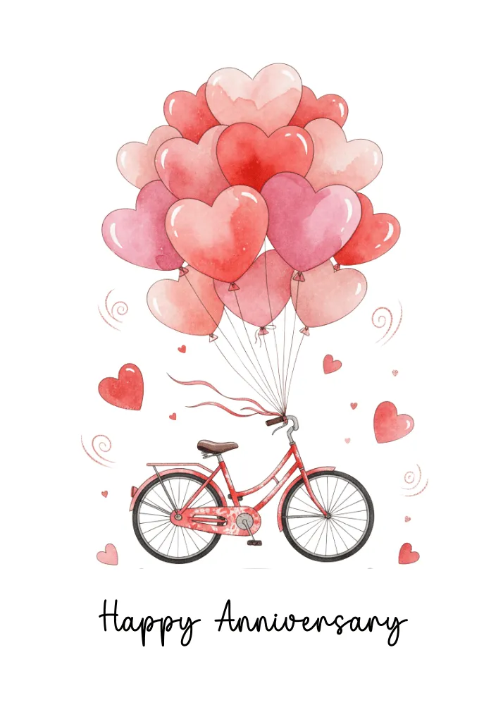 Happy Anniversary Card - Bicycle with Balloons