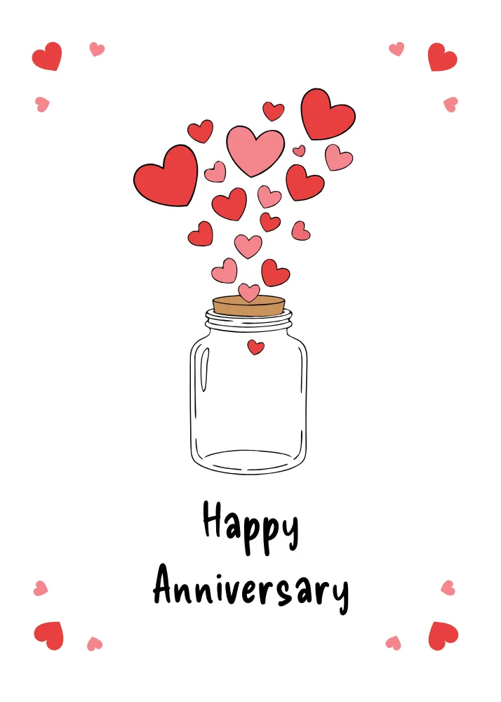 Hearts Floating from a Jar Anniversary Card