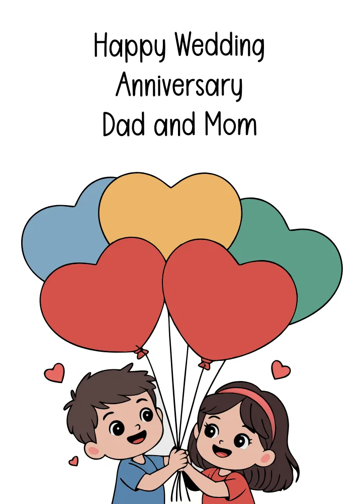 Kids with Balloons Anniversary Card for Dad and Mom