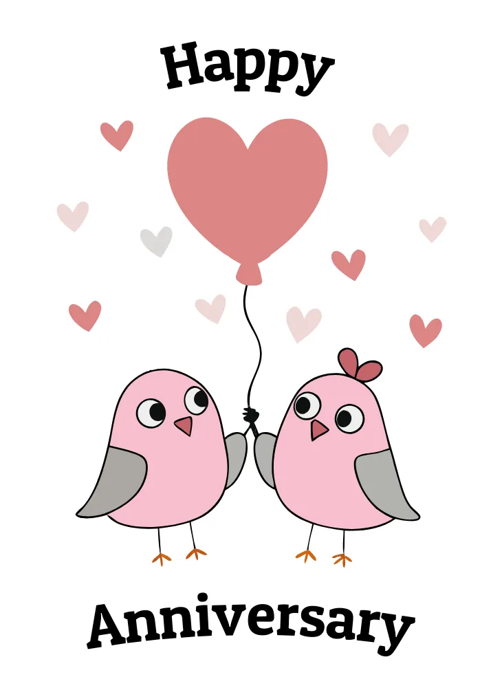 Love Birds with Heart Balloons Anniversary Card
