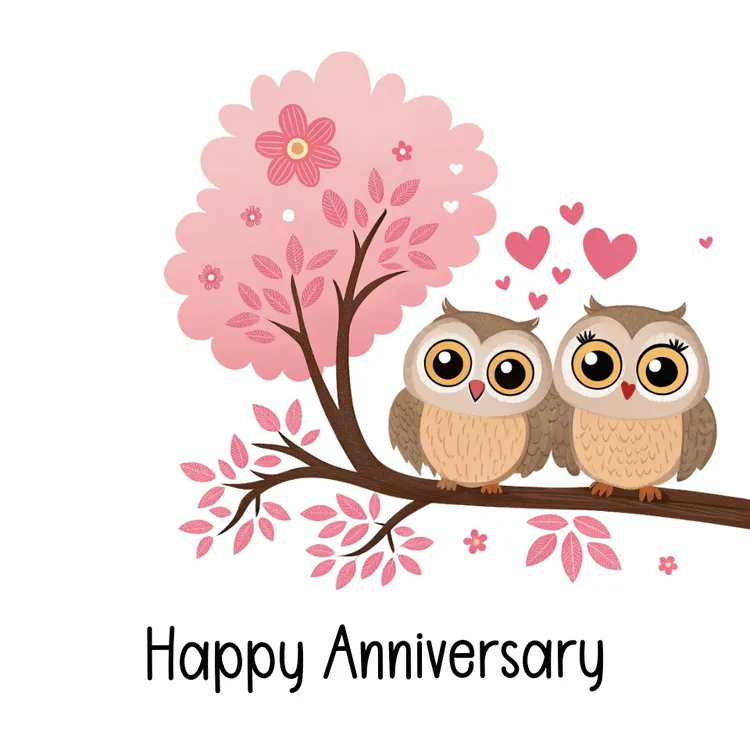 Cute Lovely Owl Anniversary Card
