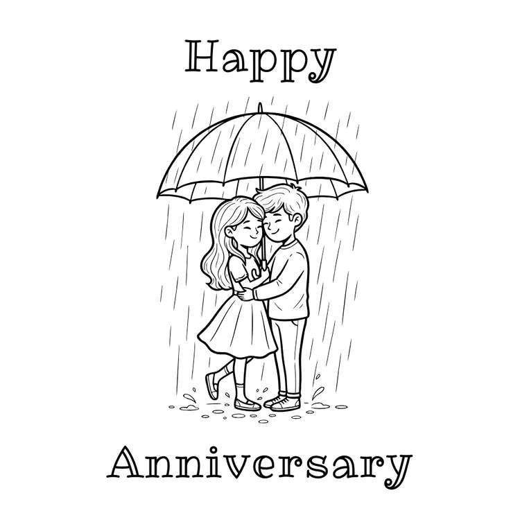 Romantic Couple Anniversary Card to Color