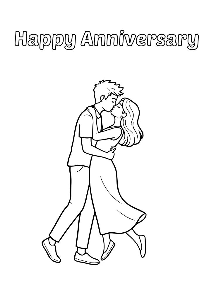 Young Couple Kisses Coloring Card