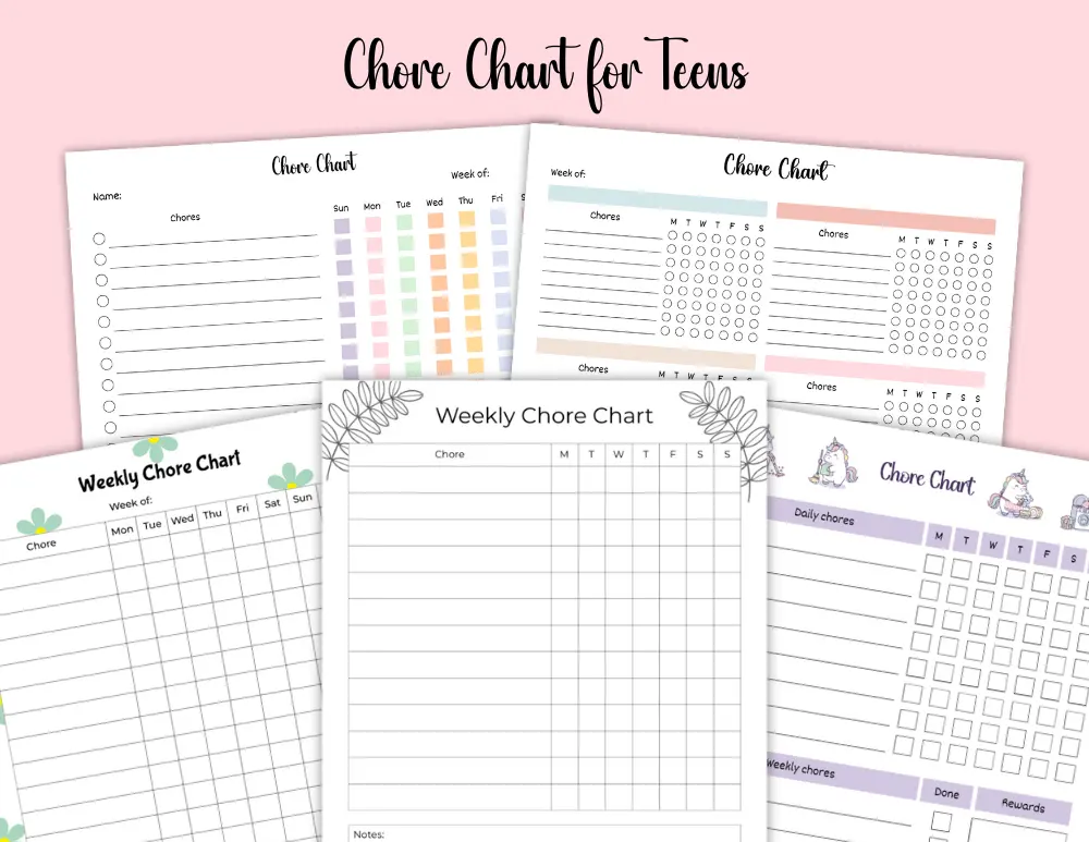 Printable Chore Chart for Teens