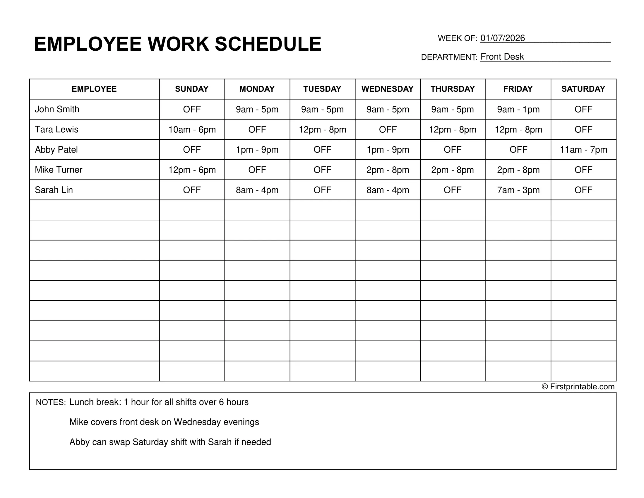 Sample Employee Schedule Template Sample Employee Schedule Template