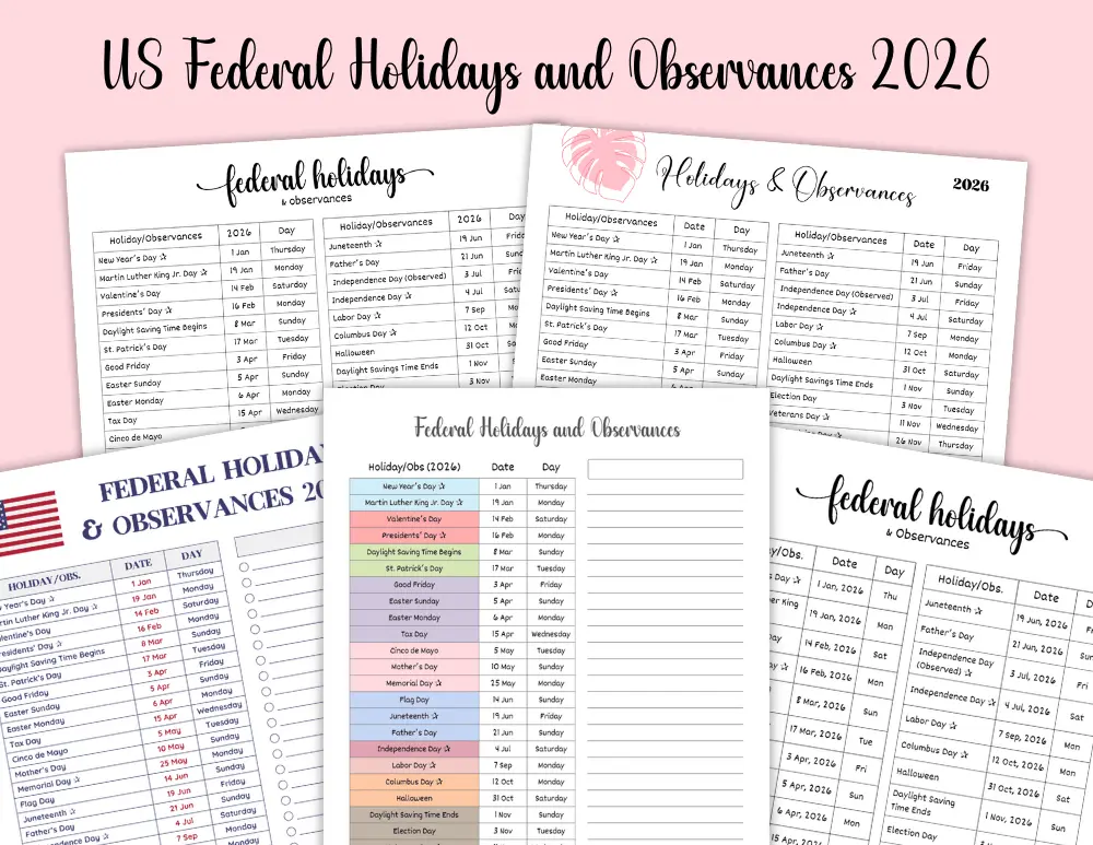 Días festivos y observancias federales en EE.UU. 2026 Días festivos y observancias federales en EE.UU. 2026