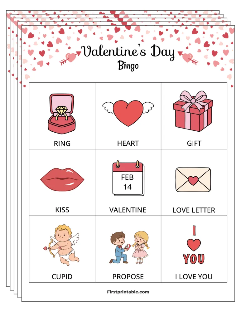 Valentine's Bingo Cards 01 - Half Page - 3x3 (24 Cards)