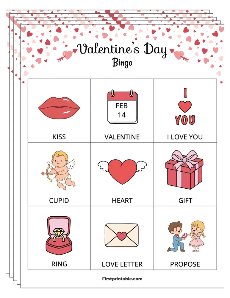 Valentine's Bingo Cards 01 - 3x3 (24 Cards)