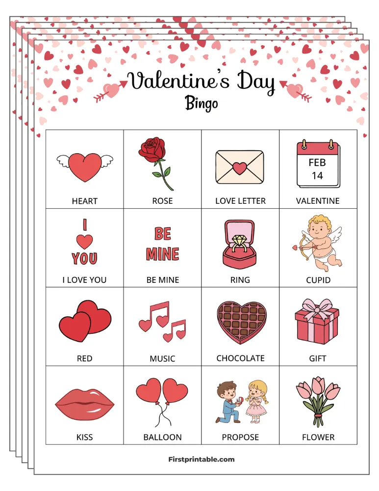 Valentine's Bingo Cards 01 - 4x4 (24 Cards)