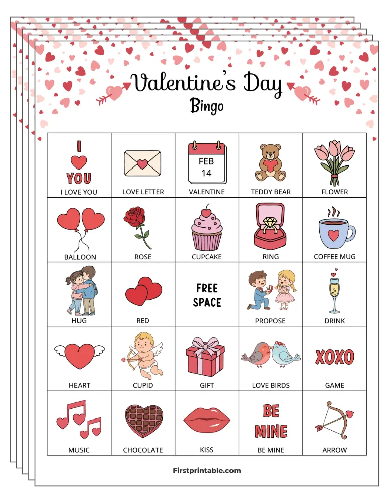 Valentine's Bingo Cards 01 - Half Page - 5x5 (24 Cards)