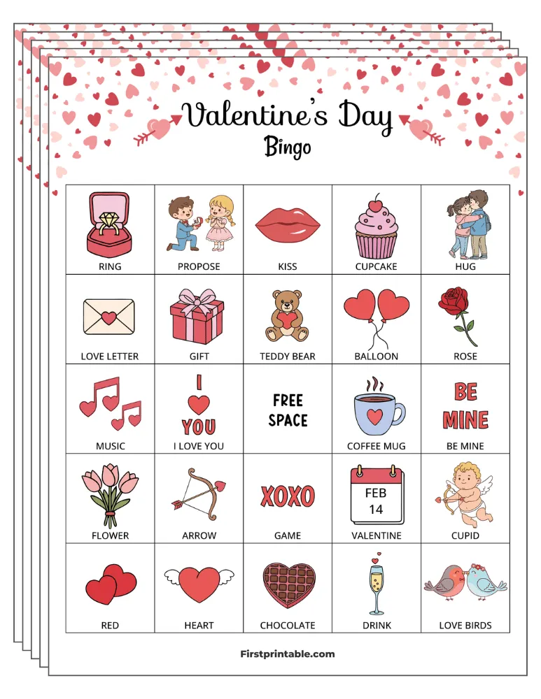 Valentine's Bingo Cards 01 - 5x5 (24 Cards)