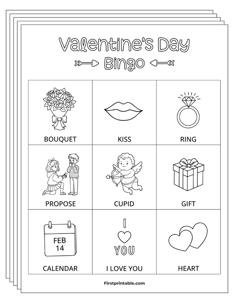 Valentine's Bingo Cards 02 - Half Page - 3x3 (24 Cards)