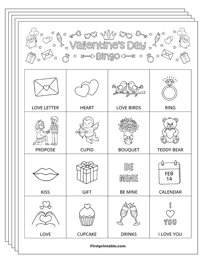 Valentine's Bingo Cards 02 - Half Page - 4x4 (24 Cards)
