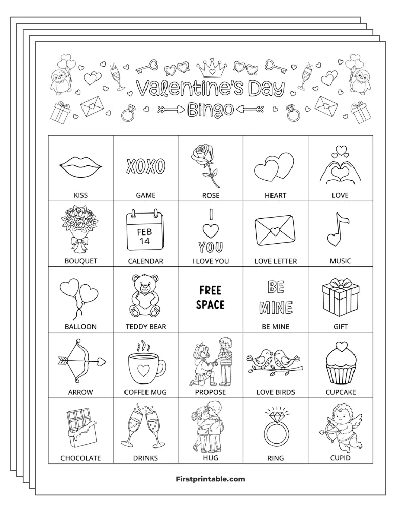 Valentine's Bingo Cards 02 - Half Page - 5x5 (24 Cards)
