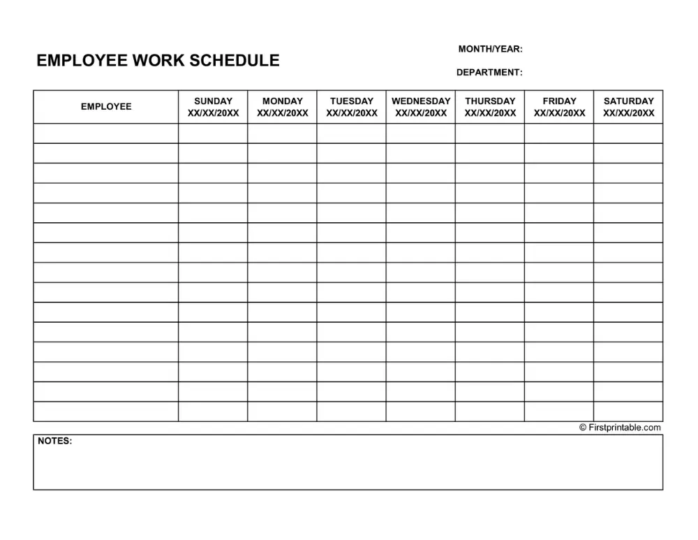 Weekly Employee Work Schedule Weekly Employee Work Schedule