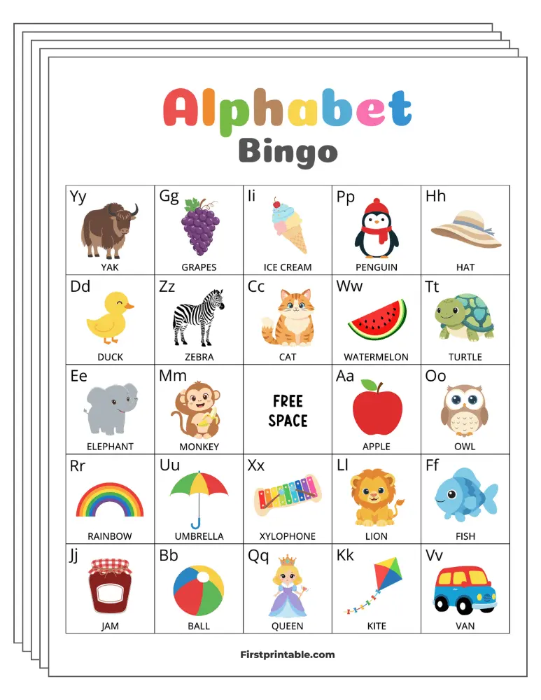 Alphabet Bingo Cards - 5x5 (24 Cards)