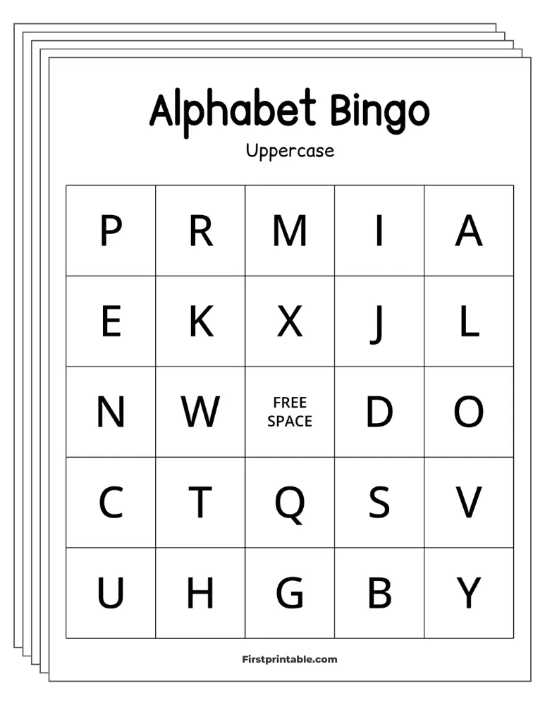 Alphabet Bingo Cards - Uppercase - 5x5 (24 Cards)
