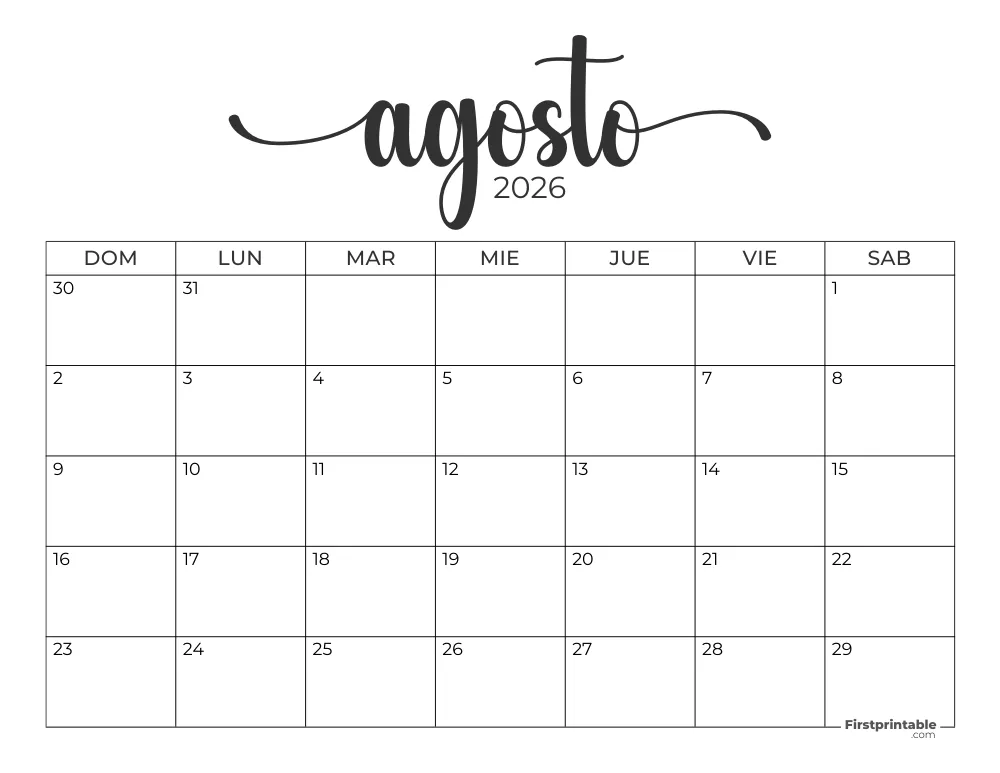 Calendario 2026 agosto